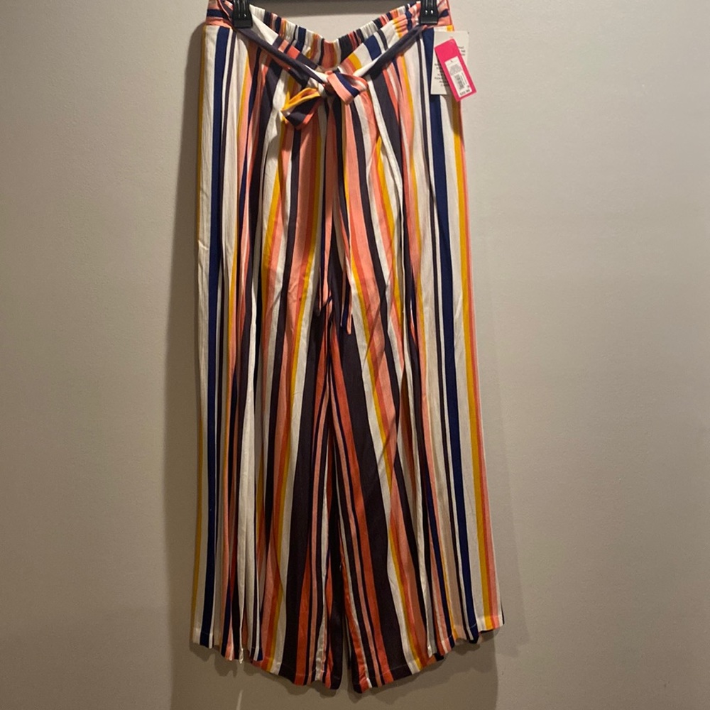 Colorful wide leg pants with elastic waist/tie belt embellishment